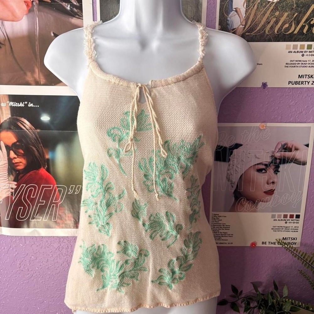 Boho Embroidered Knit Tank Top Size M